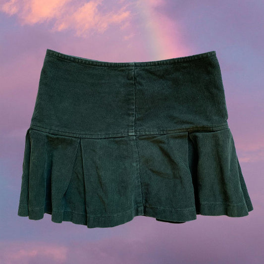 Vintage 90's Green Cord Pleated Miniskirt (XXS)