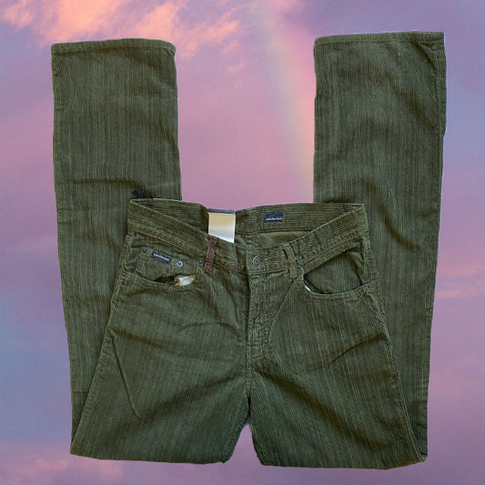 Vintage 90's Calvin Klein Green Corduroy Low Waist Bootcut Trousers (38 EU)