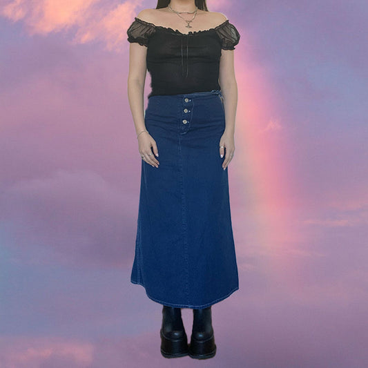 Vintage 90's New Look Denim Maxi Skirt (38 EU/UK 12)