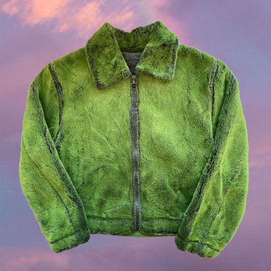 Vintage 90's Nile Green Fur Zip-Up Jacket (S/M)