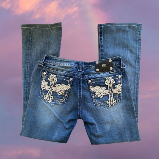 Vintage Cyber Y2K Miss Me Low Waist Cross Jeans (38 EU/UK 12)