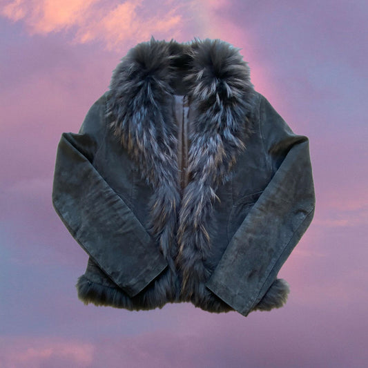 Vintage 90s Black Real Suede & Fur Afghan Jacket (XS/S)