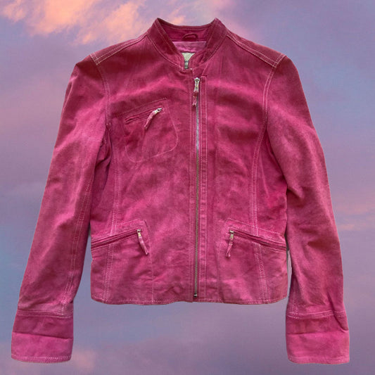 Vintage 90's Pink Suede Leather Jacket with Contrast Stitching (S/36 EU)