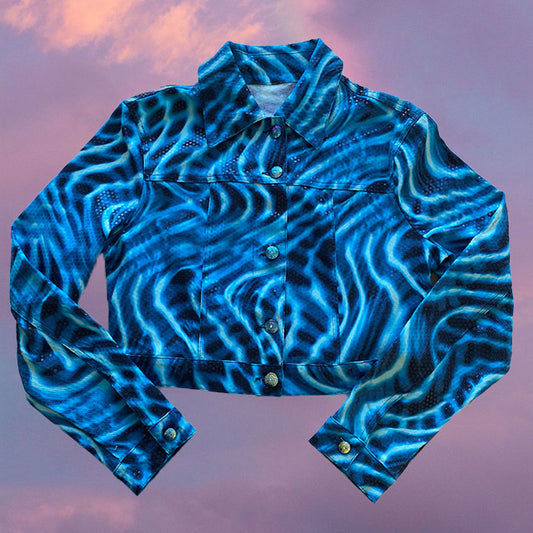 Vintage 90's Versace Jeans Groovy Wavy Print Denim Jacket (S/M)