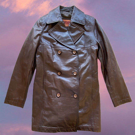Vintage 90's Dark Red Leather Coat (L)