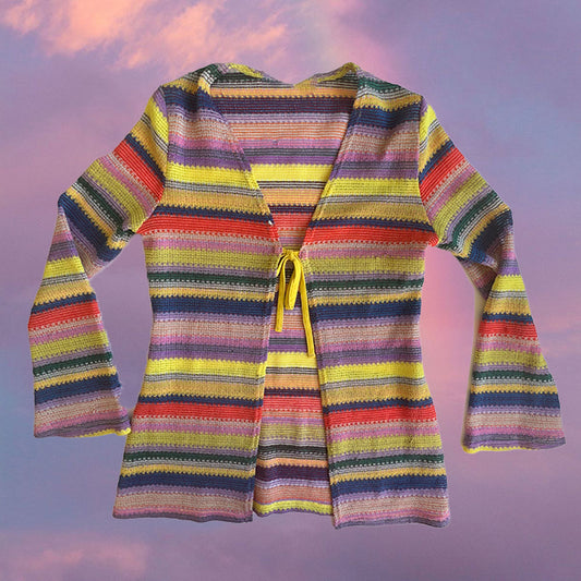 Vintage 90's Hippie Rainbow Striped Crochet Cardigan (S)