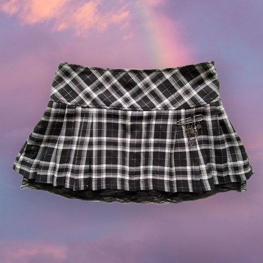 Vintage 90's Goth Plaid Miniskirt with Lace Tulle (EU 38/UK 12)