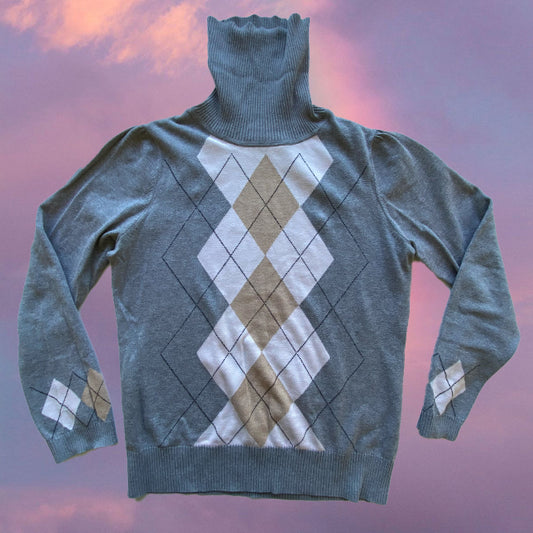 Vintage 90's Academia Argyle Turtleneck Sweater (M/L)