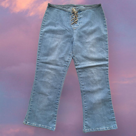 Vintage Y2K Lace Up Low Waist Flare Jeans PETITE (34 EU/UK 6)