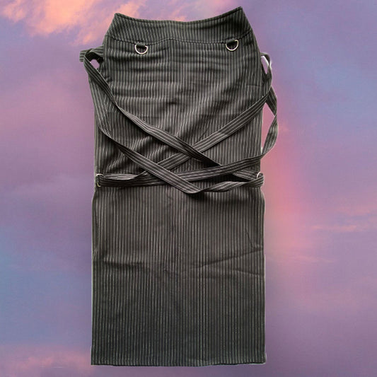 Vintage 90's Cyber Goth Pinstripe Maxi Skirt with Slit (36 EU/UK 8)