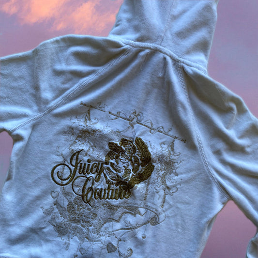 Vintage Y2K Juicy Couture White Velour Zip Up Hoodie (XS/S)