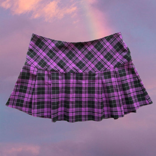 Vintage 90's Cyber Goth Hell Bunny Purple Plaid Pleated Miniskirt (L)