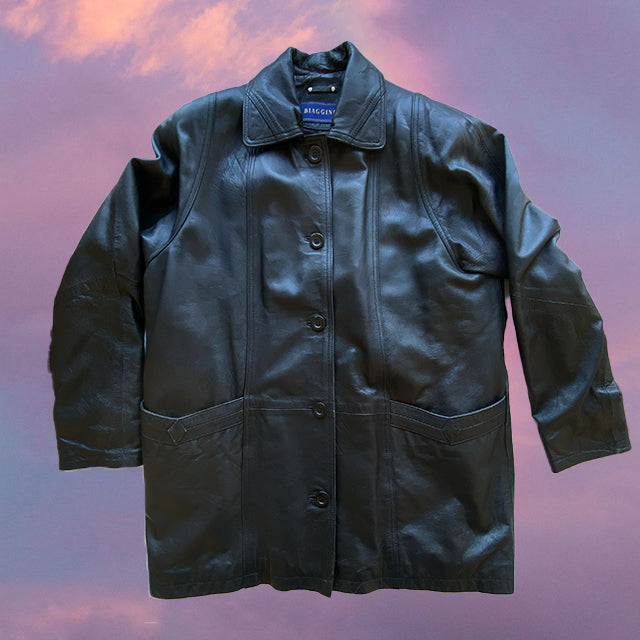 Vintage 90's Black Leather Coat (40 EU / 12 UK)