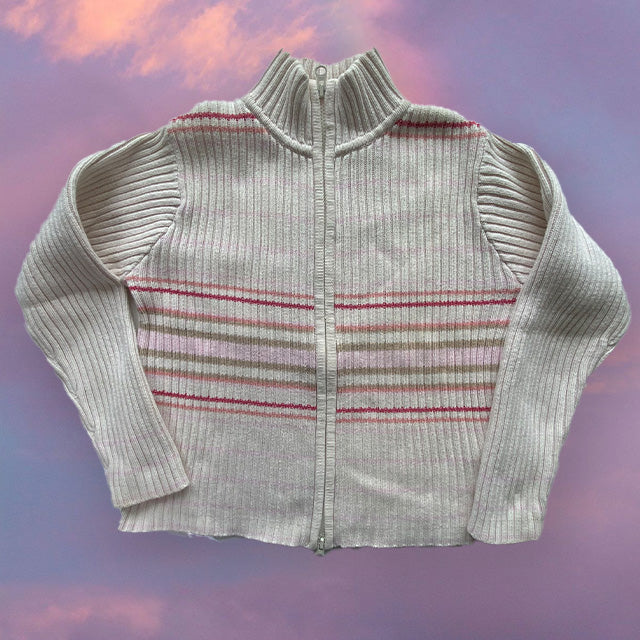 Vintage 90's Rory Gilmore Stripe Zip-Up Knit (XS)