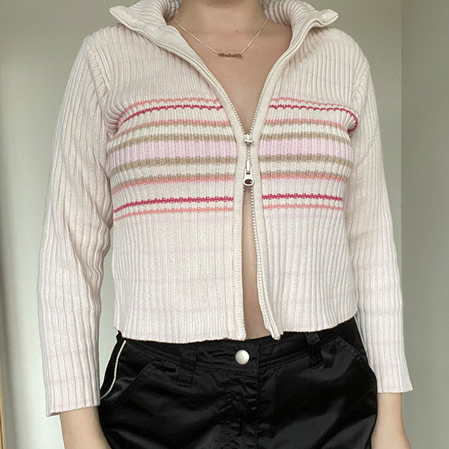 Vintage 90's Rory Gilmore Stripe Zip-Up Knit (XS)