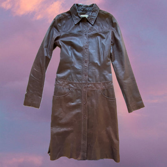 Vintage 90's DKNY Burgundy Leather Coat (XS/S)