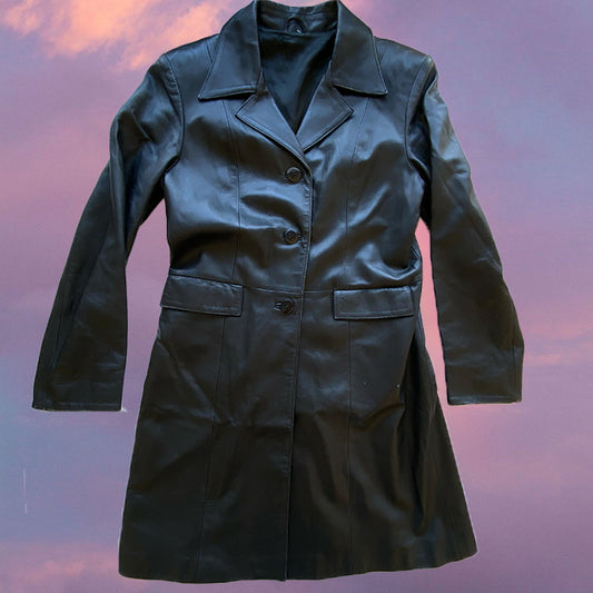 Vintage 90's Black Leather Coat (M)