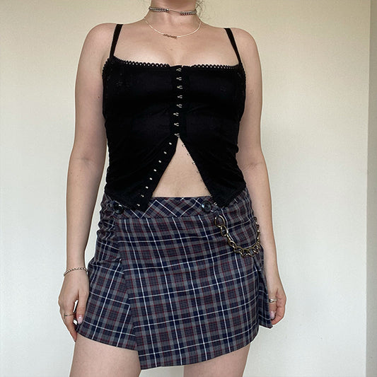 Vintage 90's Cyber Goth Imperial Plaid Pleated Miniskirt with Chain (S)