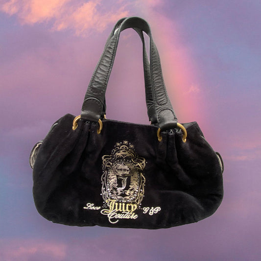 Vintage Y2K Juicy Couture Black Velour Shoulder Bag