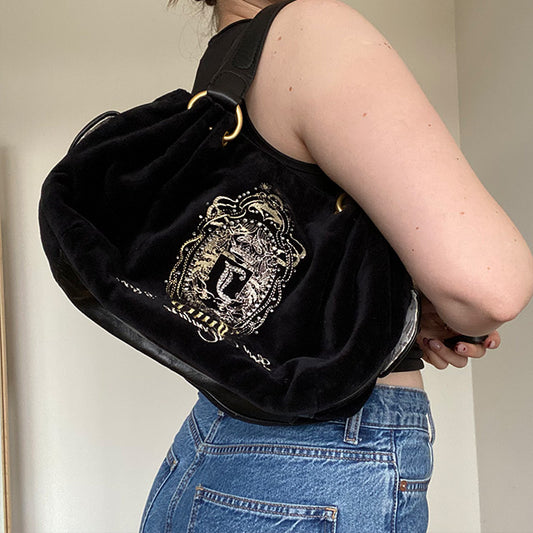 Vintage Y2K Juicy Couture Black Velour Shoulder Bag