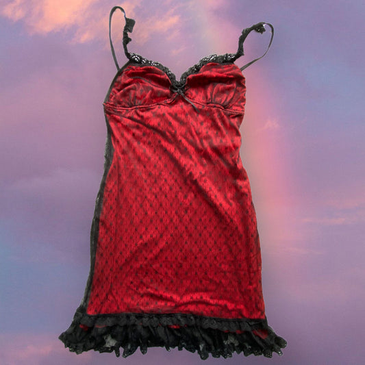 Vintage 90's Goth Red Lace Mini Dress (S)