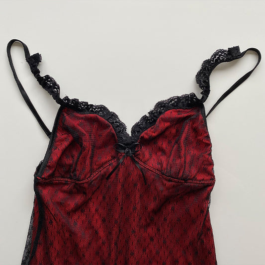 Vintage 90's Goth Red Lace Mini Dress (S)