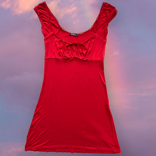 Vintage 90's Babydoll Milkmaid Red Dress (S/M)