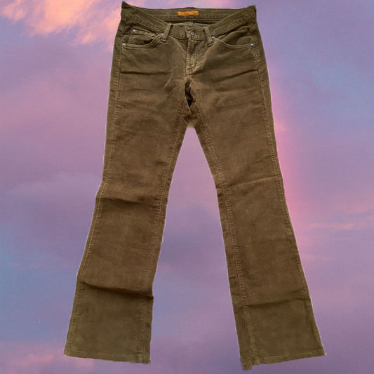 Vintage Y2K Low Waist Olive Green Corduroy Bootcut Jeans (36 EU/UK 8)