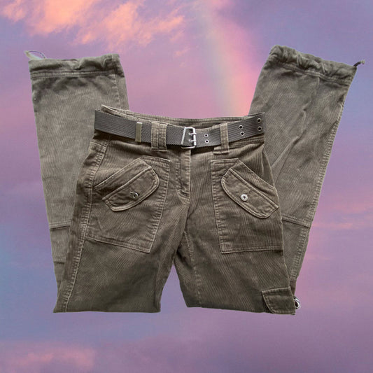 Vintage 90's Low Waist Olive Green Cord Cargos (34 EU/UK 6)