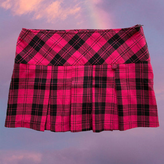 Vintage Y2K Cyber Goth Orsay Pink Plaid Pleated Miniskirt (36 EU/UK 8)