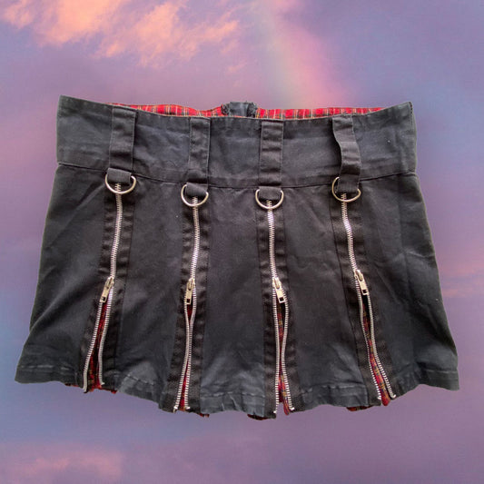 Vintage 90's Cyber Goth Skirt with Zipper and Plaid Detail (M/UK 12)