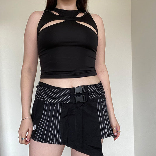 Vintage 90's Cyberdog Rave Pinstripe Skirt with Toggle Detail (S/M)