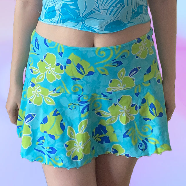 Vintage Y2K Hibiscus Print Mini Skirt