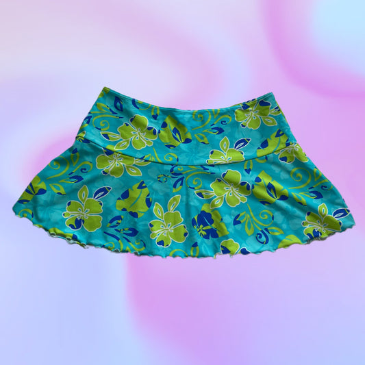 Vintage Y2K Hibiscus Print Mini Skirt