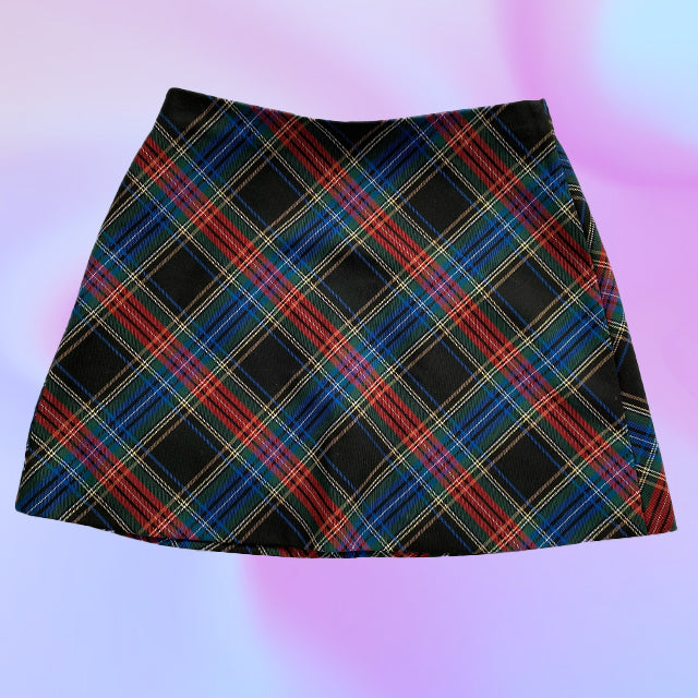 Vintage 90's Diagonal Plaid Mini Skirt.