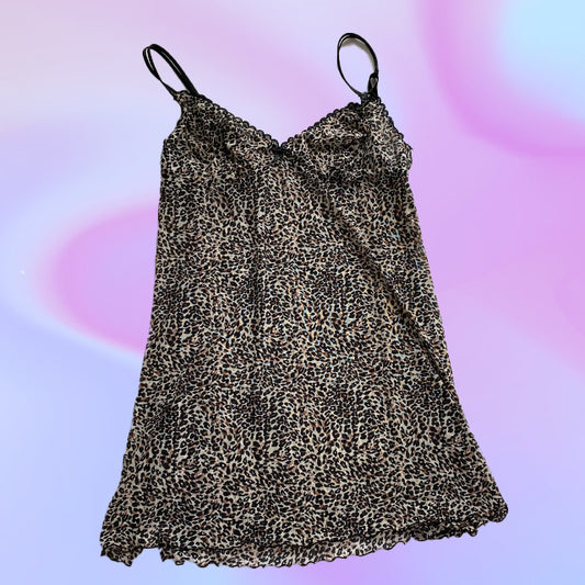 Vintage 90's Sheer Mesh Cheetah Print Slip Dress