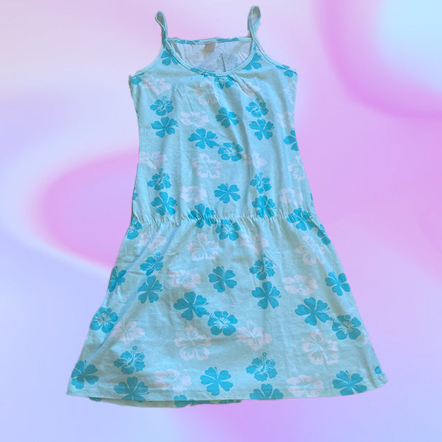 Vintage Y2K Blue Hibiscus Dress
