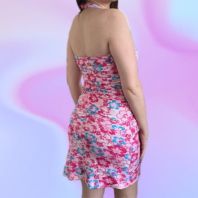 Vintage Y2K Pink Hibiscus Dress