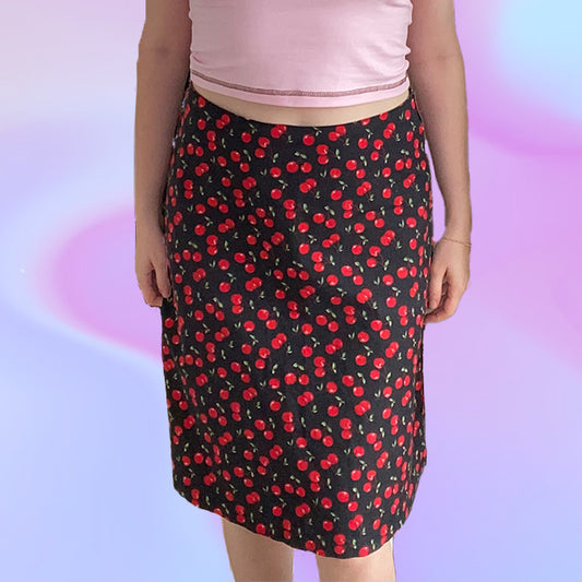 Vintage 90's Cherry Print Midi Skirt
