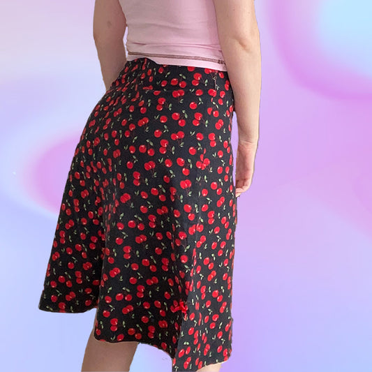 Vintage 90's Cherry Print Midi Skirt
