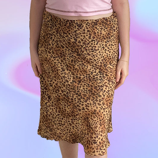 Vintage 90's Cheetah Print Midi Skirt