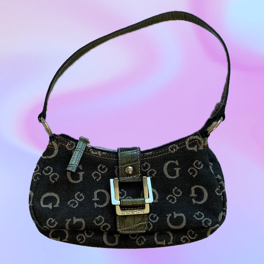 Vintage Y2K Guess Monogram Denim Shoulder Bag