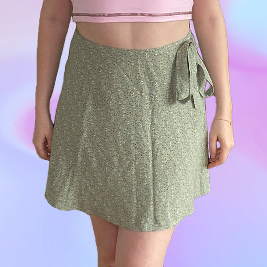 Vintage 90's Style Green Floral Wrap Skirt