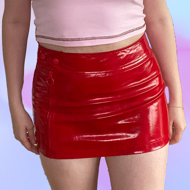Vintage Y2K Red Vinyl Mini Skirt