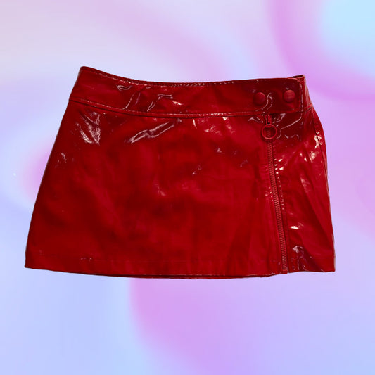 Vintage Y2K Red Vinyl Mini Skirt