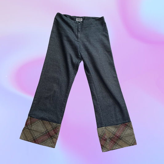 Vintage 90's Denim Capri Pants with Plaid Hem