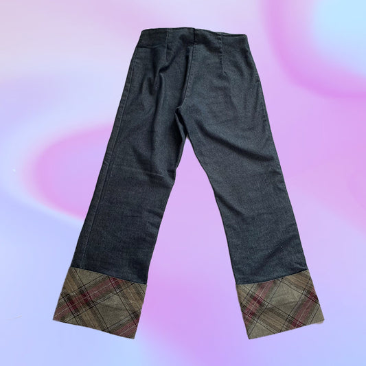 Vintage 90's Denim Capri Pants with Plaid Hem