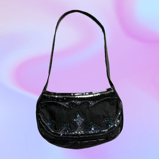 Vintage 90's Black Denim Bag with Sequin Detailing