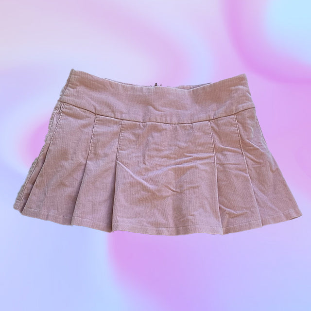 Vintage Y2K Pink Pleated Cord Mini Skirt