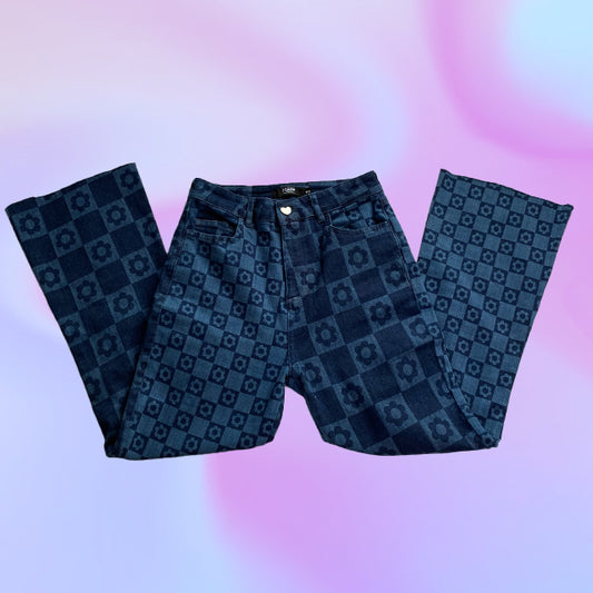 Vintage Jaded London Flower Print Retro Flare Jeans